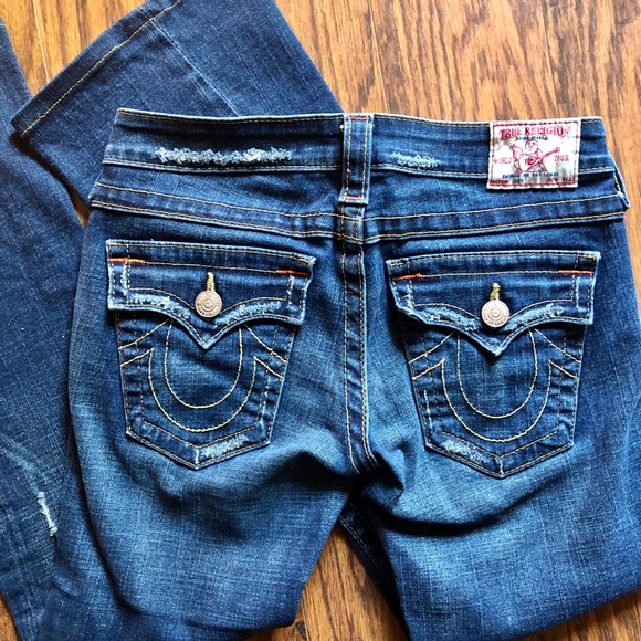 True Religion Jeans Dark Rinse Low Flare Leg Jeans - Picture 1 of 8